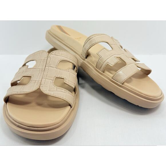 Sam Edelman Valeri Croc Embossed Leather Slide Sandals Beige Women’s Size 8M - Picture 1 of 12